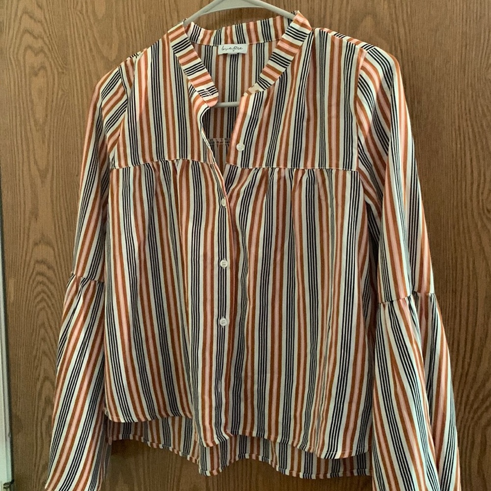 Collarless Stripe Blouse